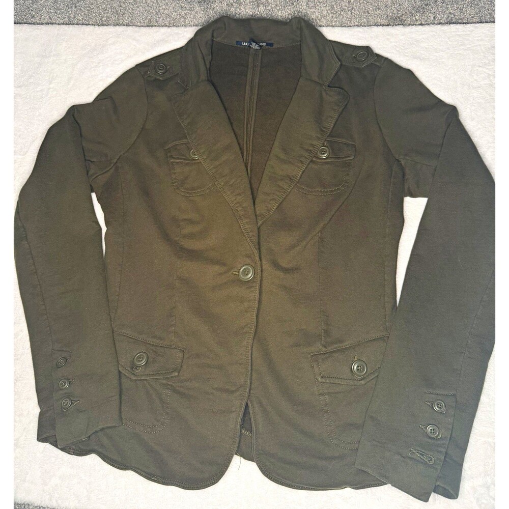 Lucky Brand Women's Green Cotton Blazer Jacket M Solid One-Button Notch 7W70834